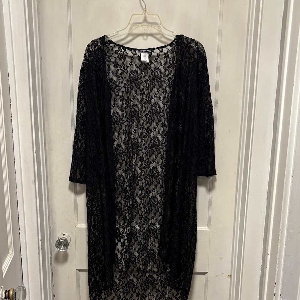 Double Take Whimsygoth Black Lace Kimono Robe Brand New 1X